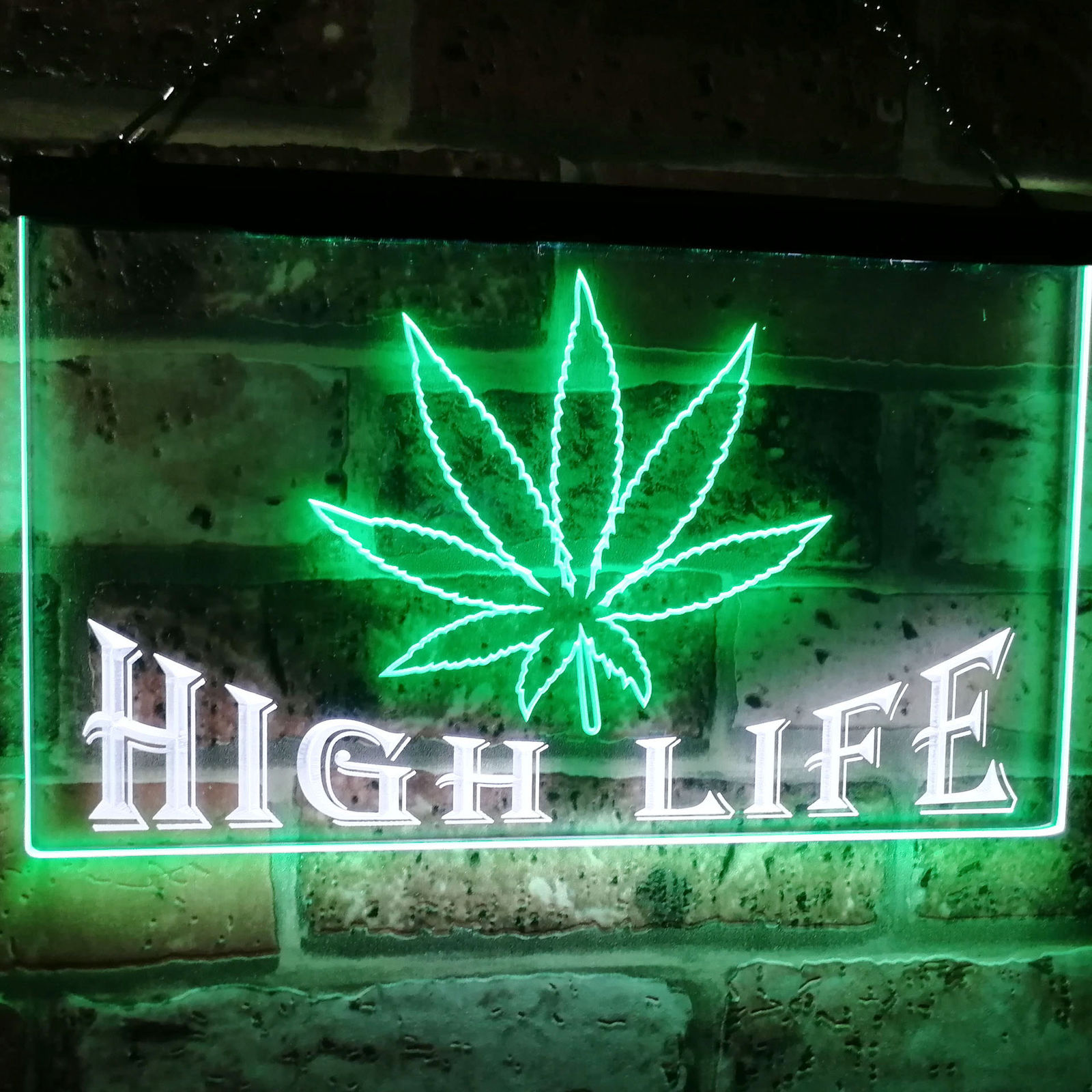 Marijuana Hemp Leaf High Life Bar Dual Color Led Neon Sign